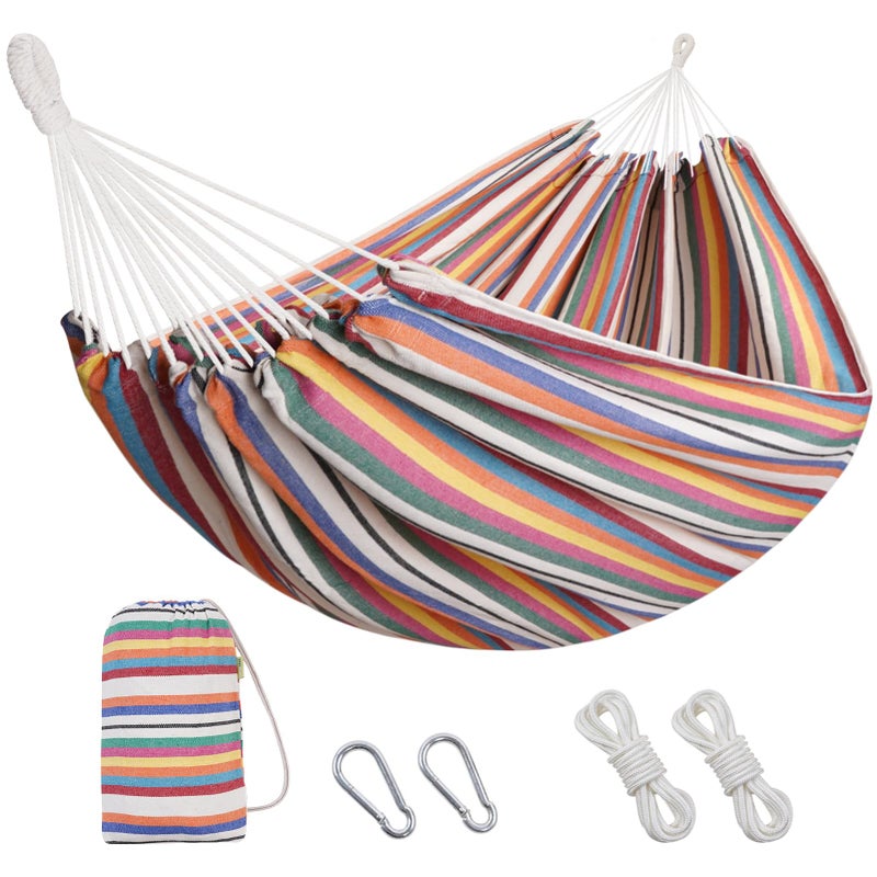 INNO STAGE 2 Persons Hammock with Tree Straps - Brazilian Double Hammock  Portable Hanging Camping Bed for Patio  Backyard  Porch  Outdoor and Indoor Use - Soft Cotton Hammock with Carrying Bag - Image 1